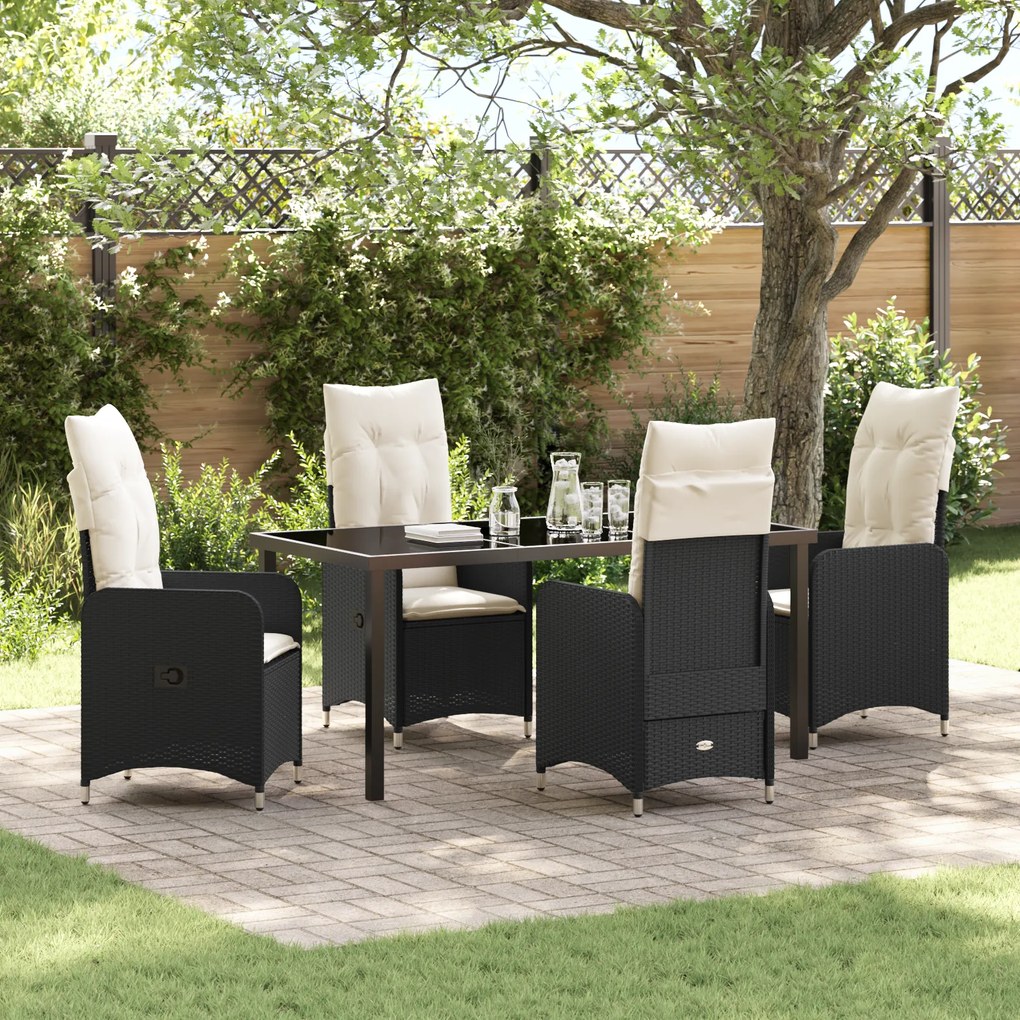 vidaXL Conjunto de Jantar de Jardim com Almofadas em Preto Vime PE