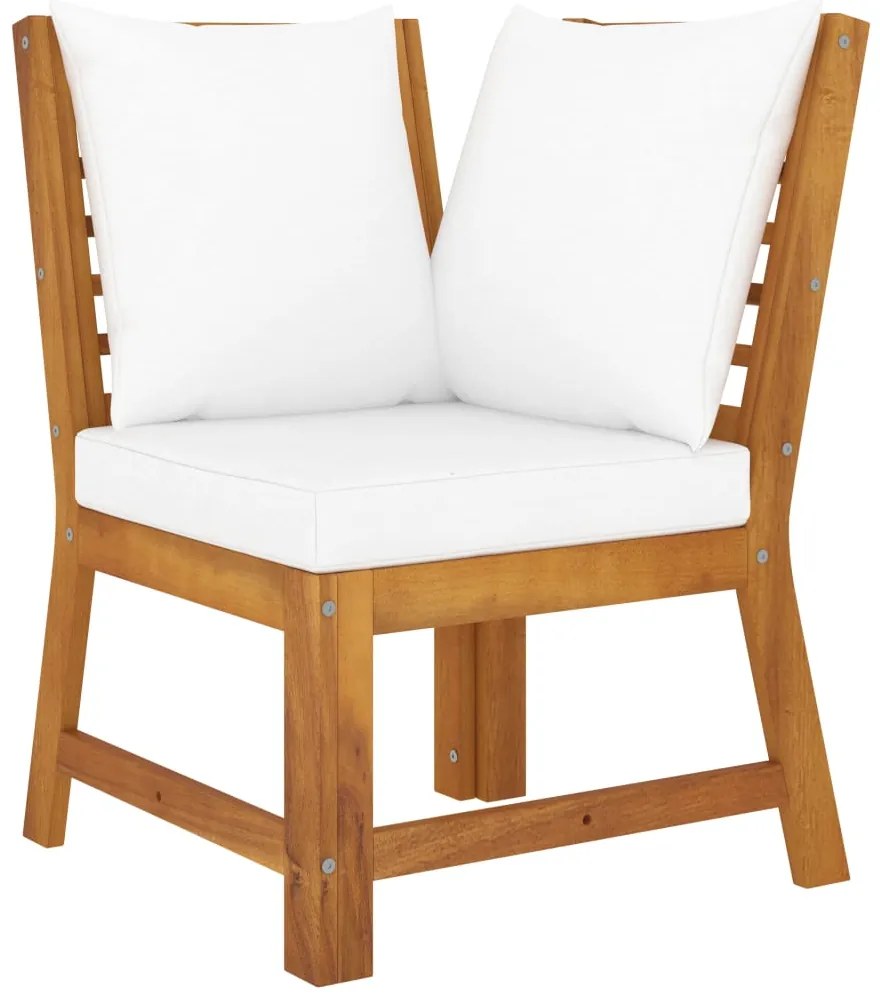 4 pcs conj. lounge jardim c/ almofadões cor creme acácia maciça