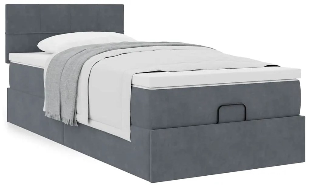 moldura de cama otomana vidaXL com colchão cinza escuro veludo