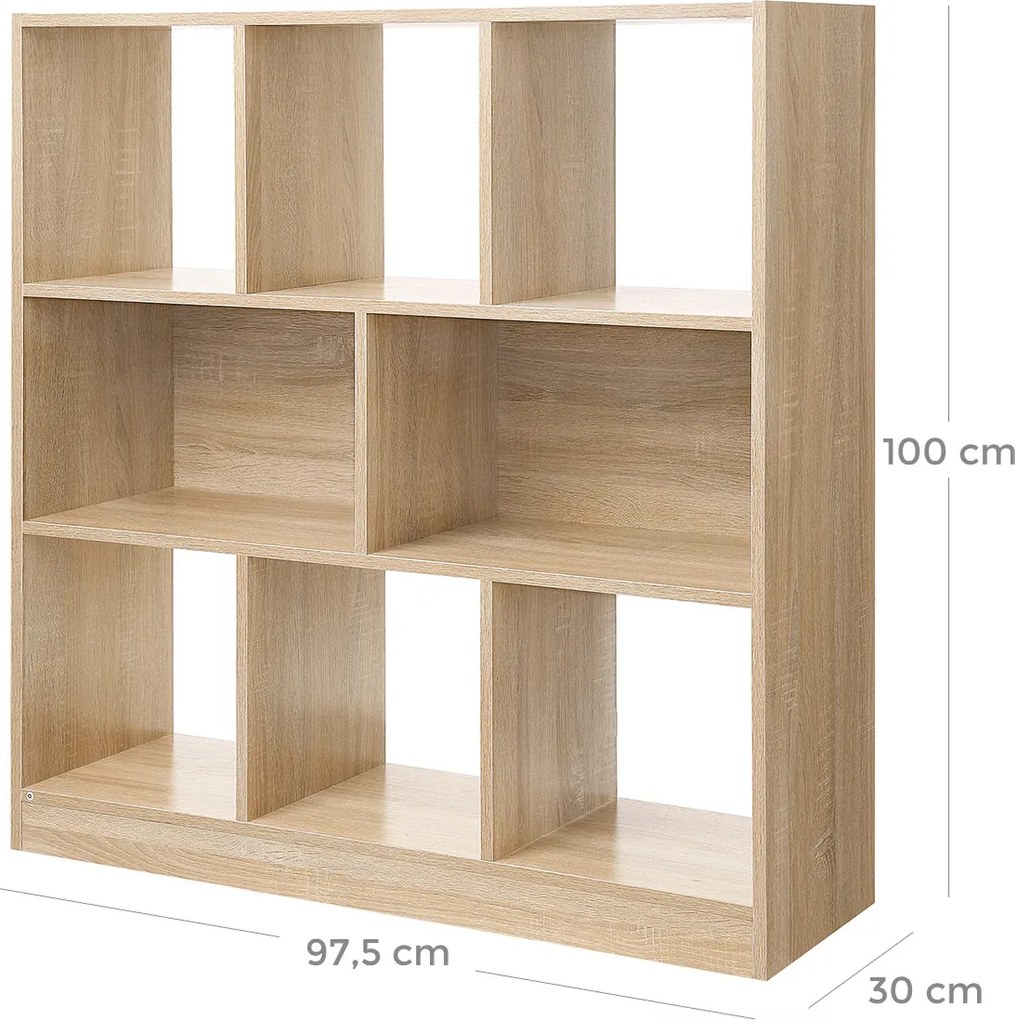 Estante com 8 prateleiras 30 x 97,5 x 100 cm com acabamento em madeira em tom de carvalho