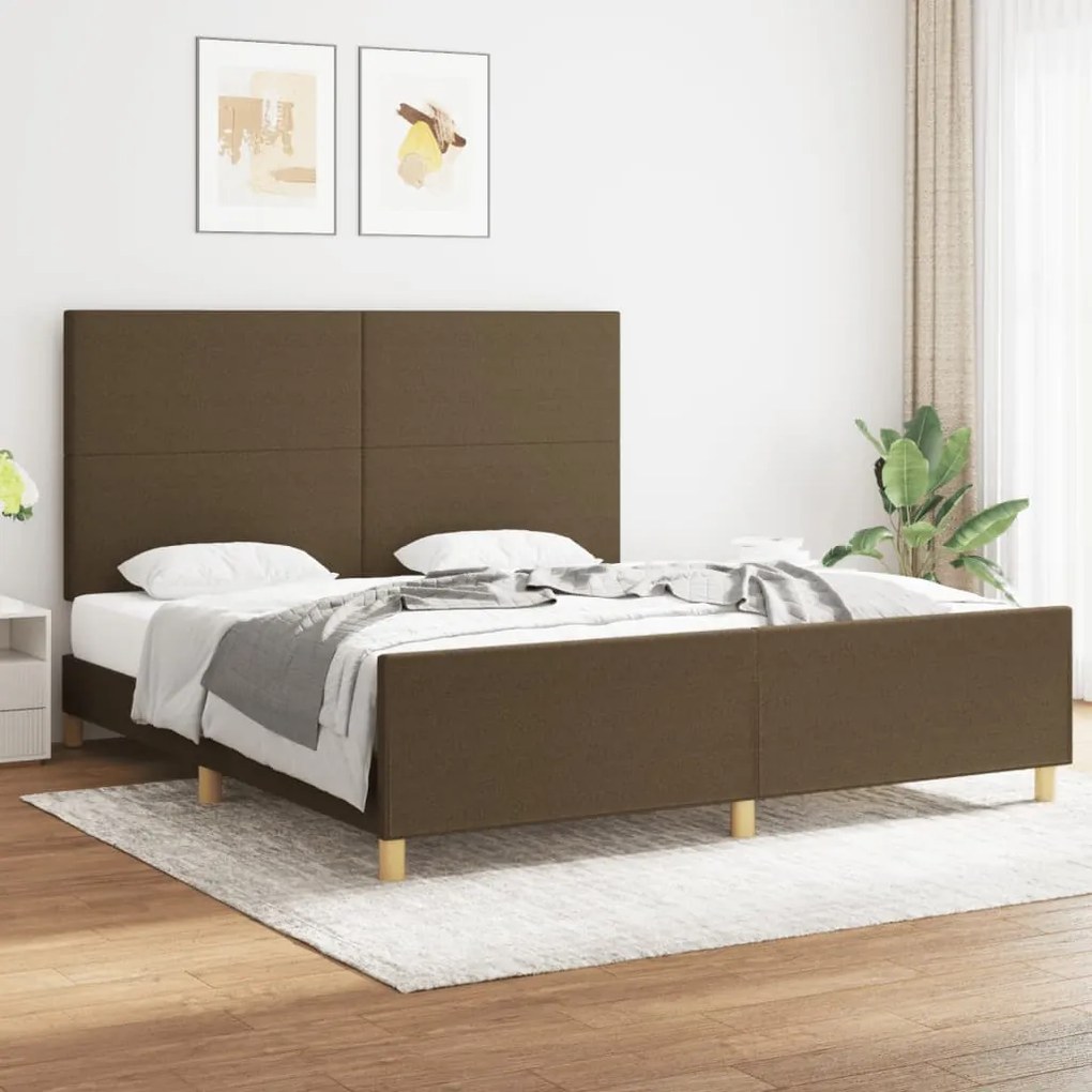 Estrutura de cama sem colchão 180x200 cm tecido castanho-escuro