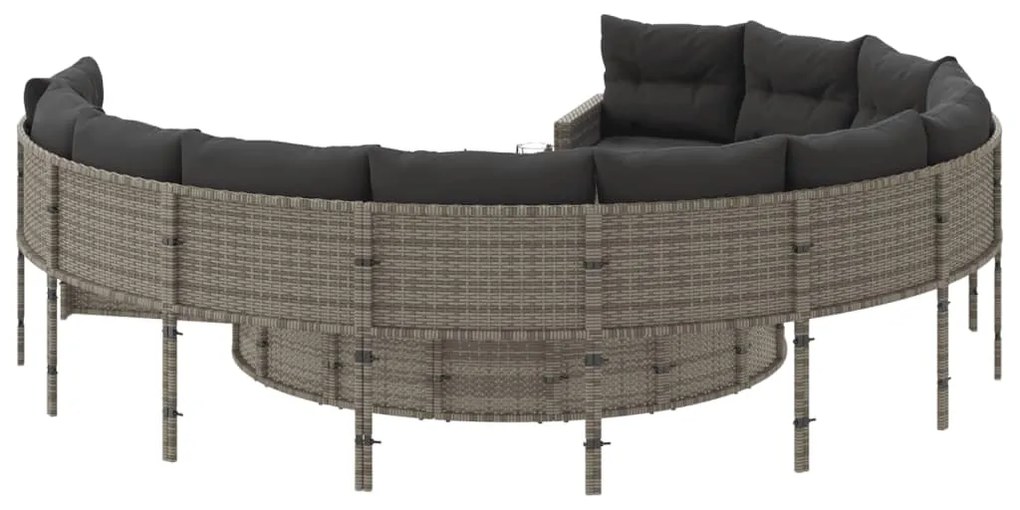 Sofá de jardim com almofadões redondo vime PE cinzento