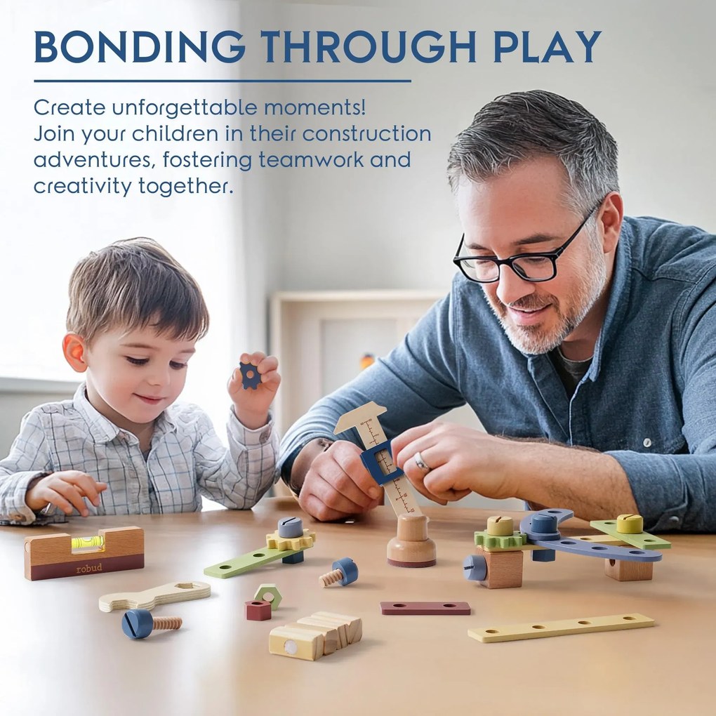 Bancada de Ferramentas de Brincar de Madeira com ferramentas 54 x 76 x 28 cm Azul Nebuloso