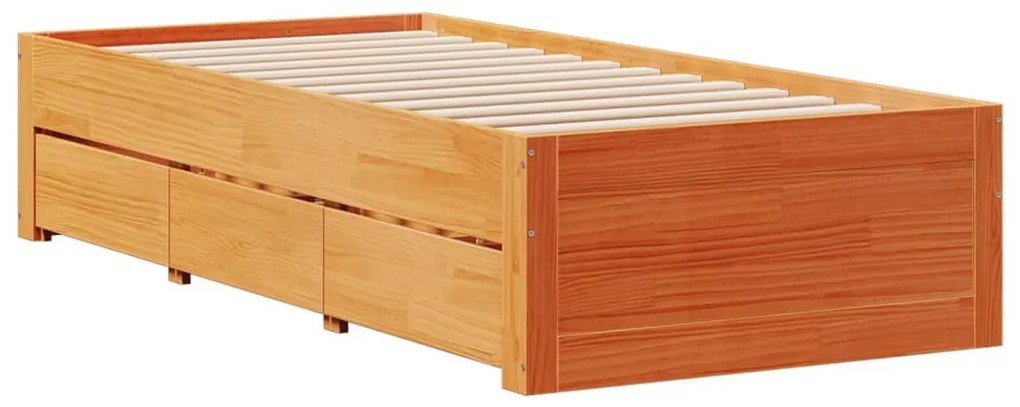 Cama sem colchão com gavetas madeira pinho maciça castanho-mel