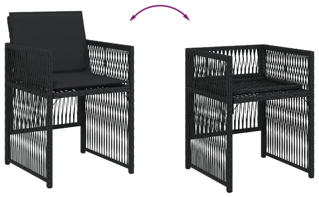 Cadeiras de jardim com almofadões 4 pcs vime PE preto