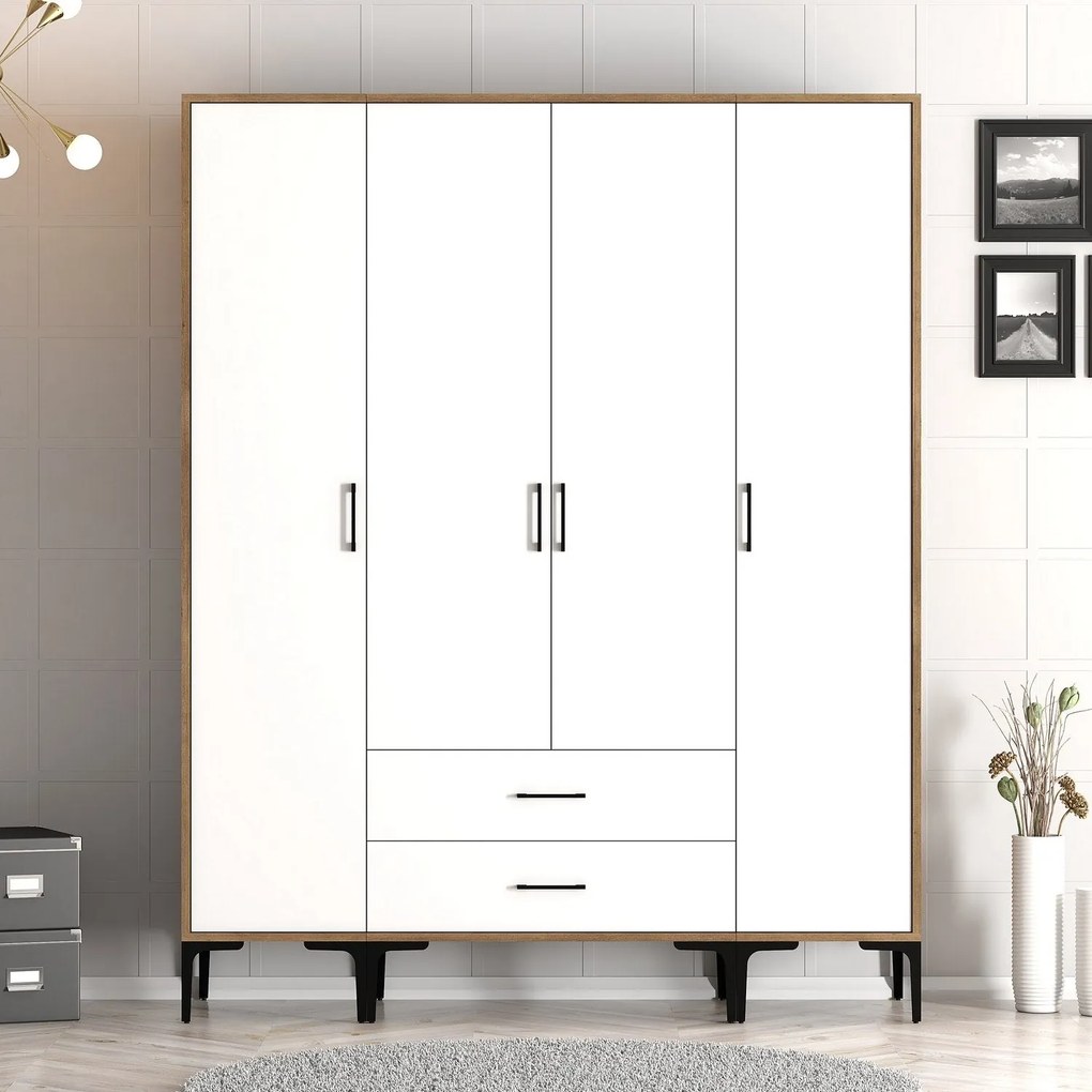 Guarda-Roupa Kumsal STS – Nogueira e Branco – 160 cm x 47,5 cm x 201,4