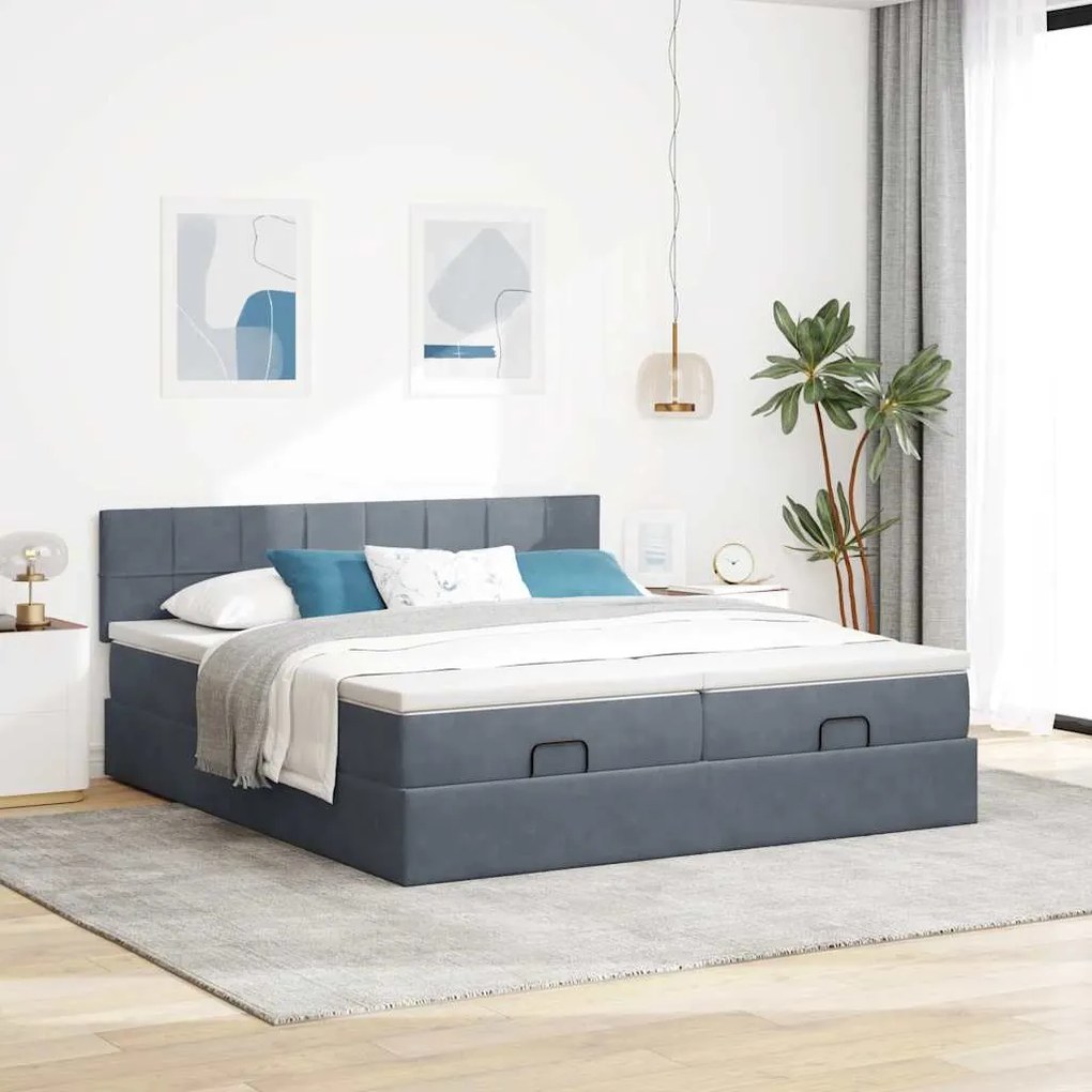 Estrutura cama otomana colchões 180x200 cm cinzento escuro