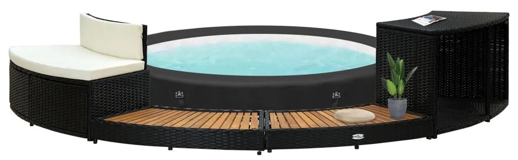 vidaXL Contorno de spa vime PE e madeira de acácia maciça preto