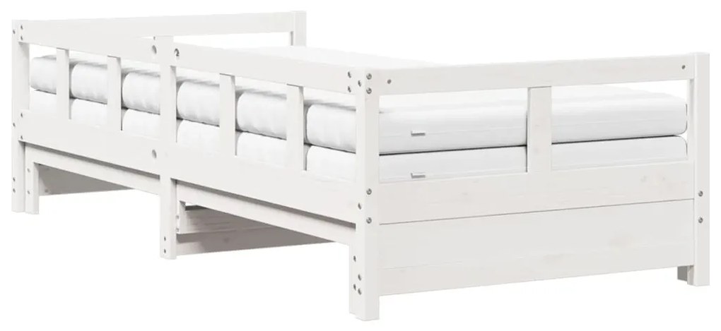 Sofá-cama c/ gavetão e colchões 90x200 cm pinho maciço branco