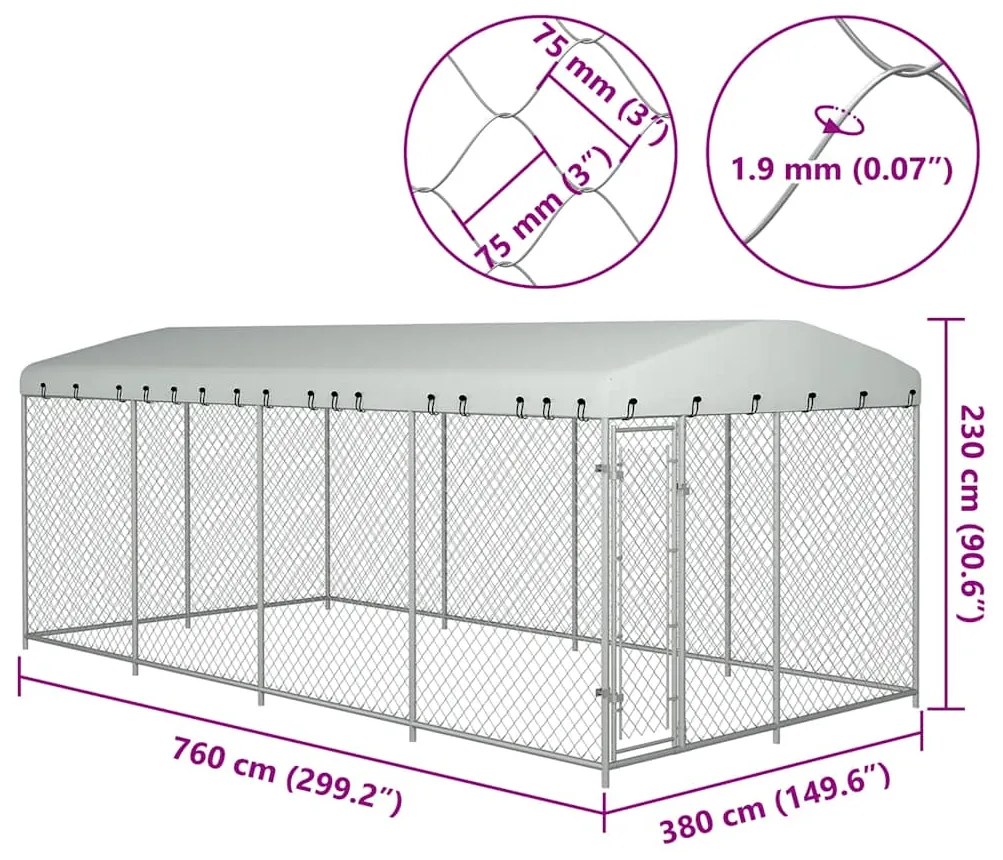 Canil de exterior com telhado 7,6x3,8x2,3 m