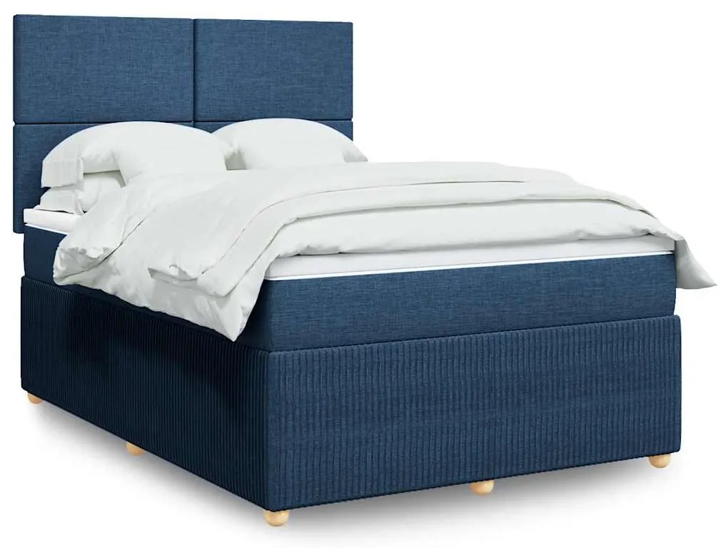 vidaXL Cama com molas/colchão 160x200 cm tecido azul