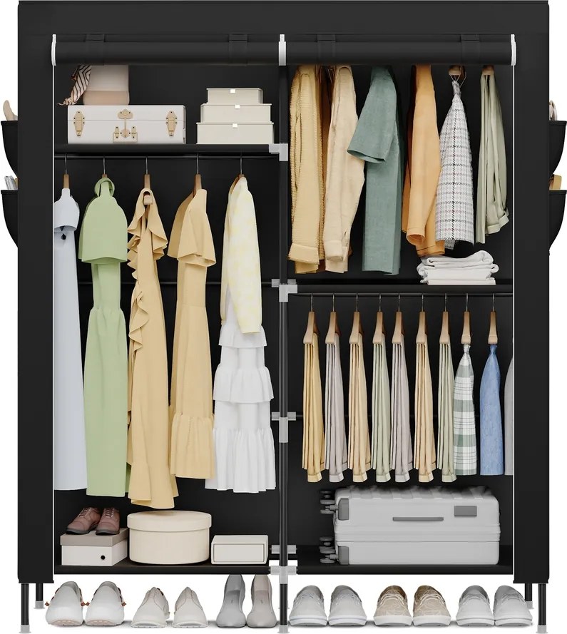 Guarda roupa  45 x 127 x 180 cm, em tecido e plástico com bolsos laterais preto
