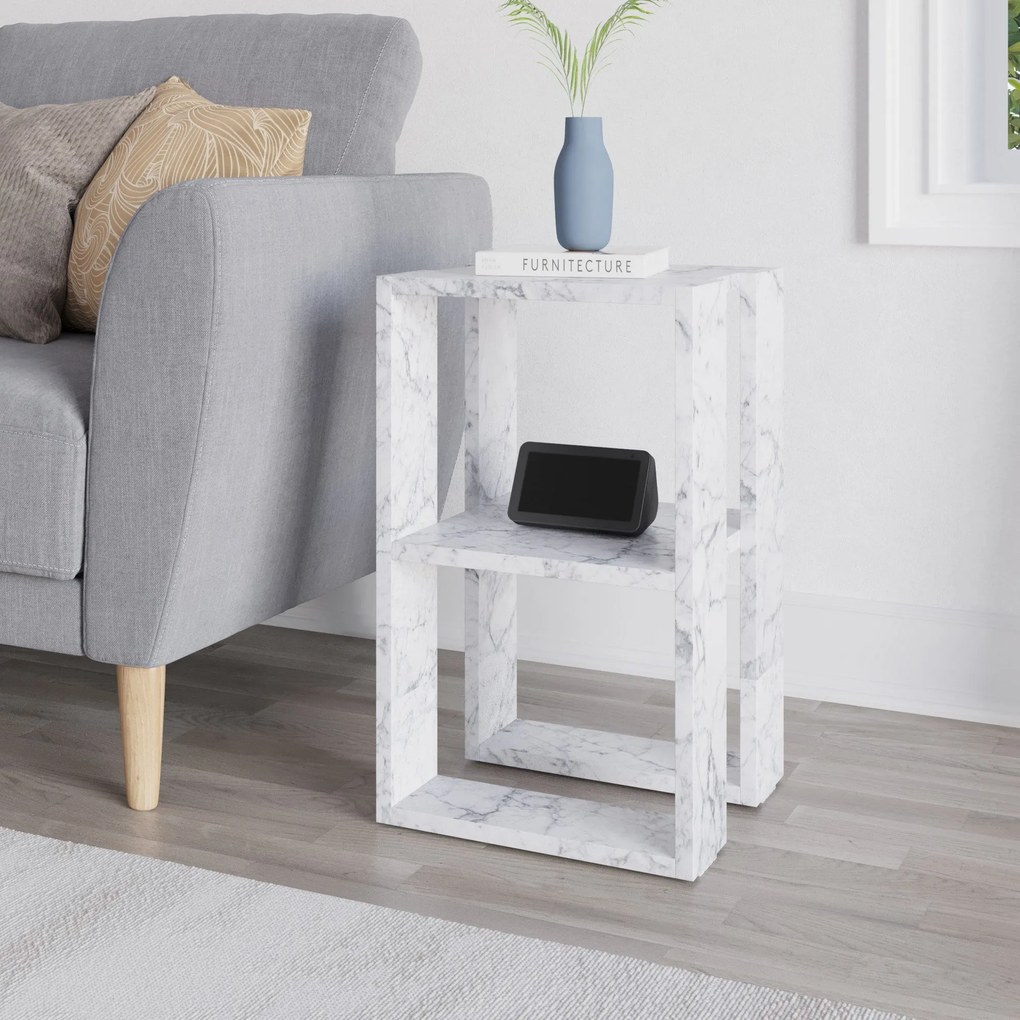 Mesa de Cabeceira "Carrara" - Mármore Carrara - 30x55x30cm - Design Mo
