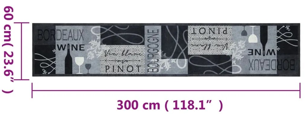 Tapete de cozinha lavável 60x300 cm veludo padrão vinho cinza