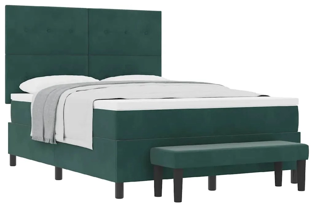 Cama Box Spring com Colchão e Banco Verde Escuro 140x200 cm Veludo
