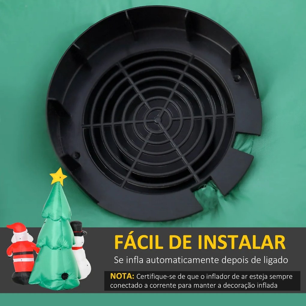 Árvore de Natal Inflável 185cm com Luzes LED Pai natal e Boneco de Neve Infláveis Decoração de Natal Iluminada Interior e Exterior 105x145x185cm Multicolor