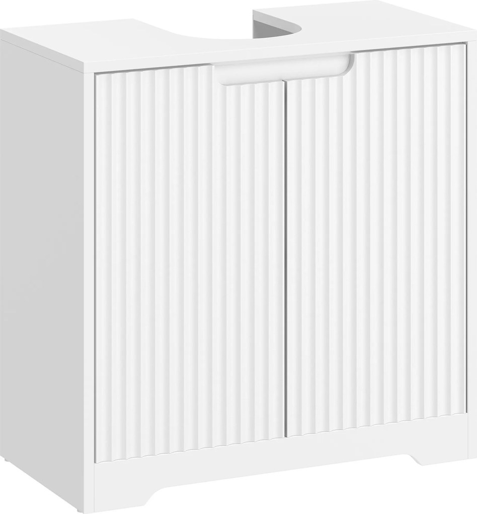 HOMCOM Armário Inferior para Lavatório com Portas de Fecho Suave e Design Canelado 2 Prateleiras para Lavatório com ou sem Pedestal Branco | Aosom Portugal
