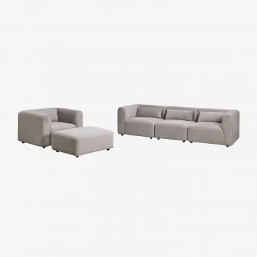 Conjunto De Sala Com Sofá Modular De 3 Peças, Poltrona E Puff Fogler Bombazina Toupeira Claro - Sklum