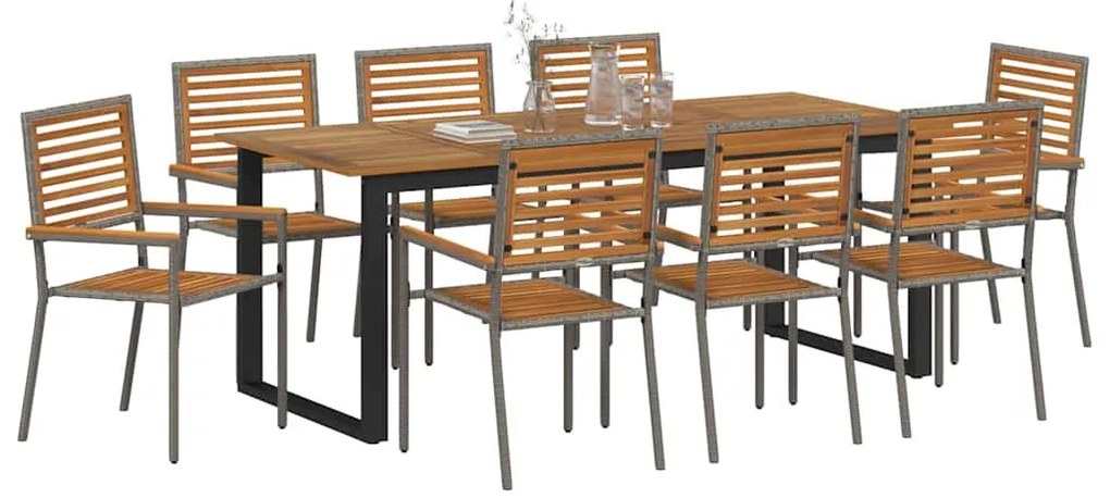 Conjunto de Jantar para Jardim 9 pcs Cinzeto 200 x 90 x 75 cm