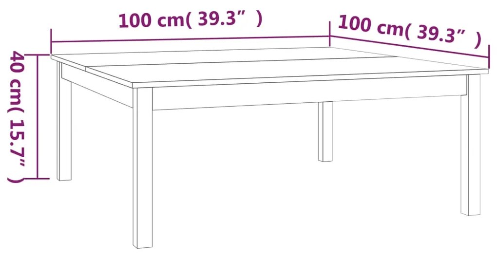 Mesa de centro 100x100x40 cm pinho maciço castanho mel