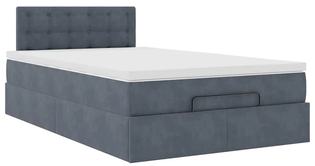 Cama otomana com colchão 120x190 cm veludo cinzento-escuro