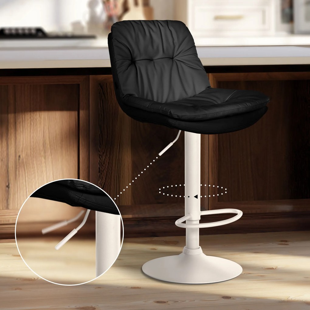 Banco de bar em couro sintético com estrutura branca 92-113 x 46 x 54 cm preto