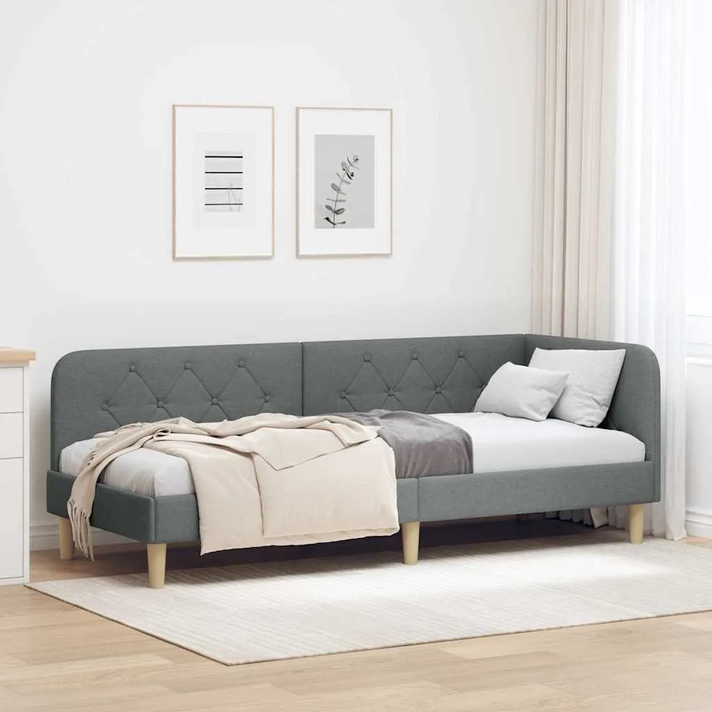 vidaXL Estrutura de Cama de Canto Cinza Escuro 80 x 200 cm tecido