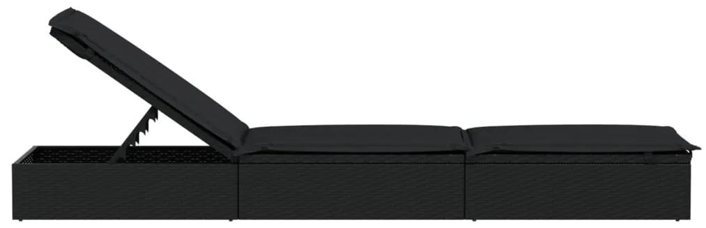 Espreguiçadeira com almofadão 201x55x62 cm vime PE preto