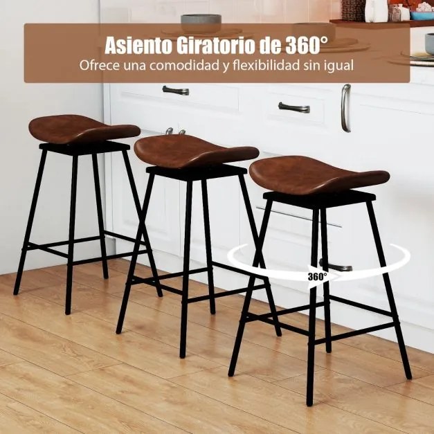 Conjunto de 2 bancos de bar  43 x 45 x 71,5 cm com assento acolchoado e curvado, apoio para os pés e sem encosto para cozinha ou sala de jantar, casta