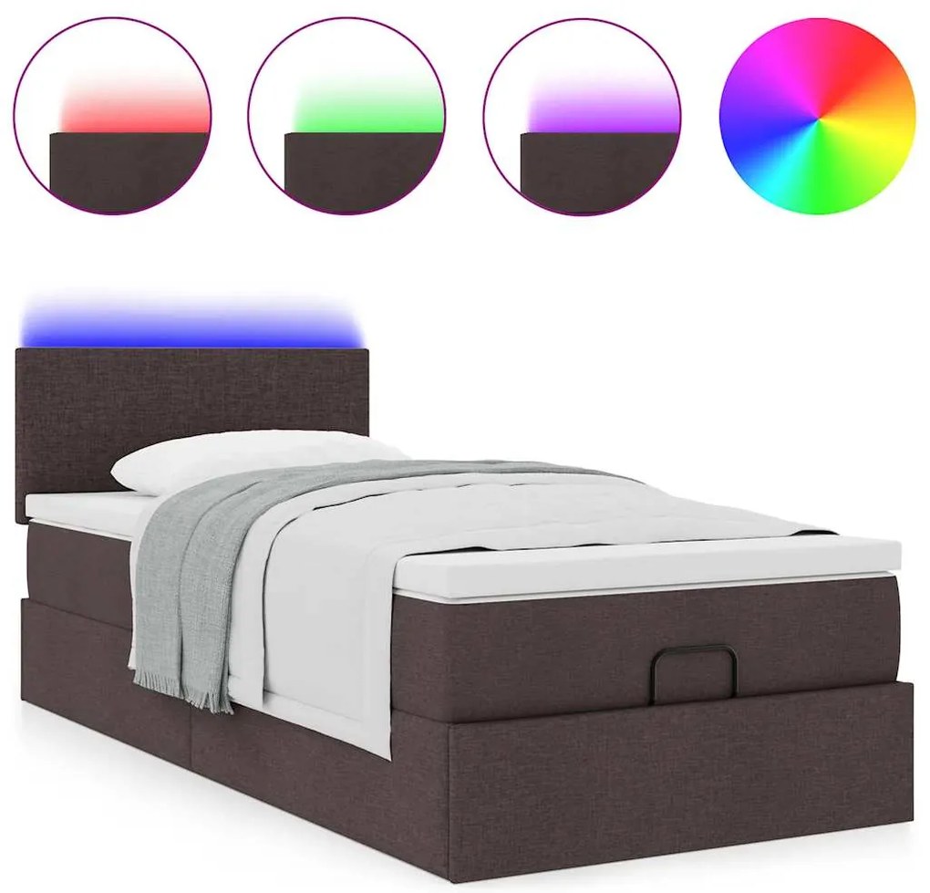 Cama otomana com colchão 100x200 cm tecido castanho escuro