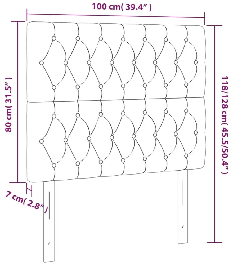 Cabeceira de cama c/ LED tecido 100x7x118/128 cm cinza-escuro