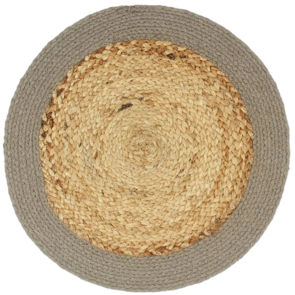 Individuais de mesa 6 pcs juta e algodão 38 cm natural e cinza