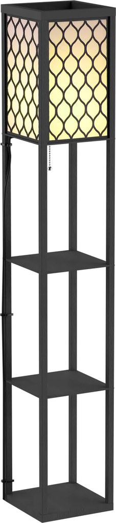 Candeeiro de pé com prateleiras Candeeiro com prateleiras 26 x 26  x 160  cm 4 níveis MDF preto com padrão em forma de favo de mel preto, branco