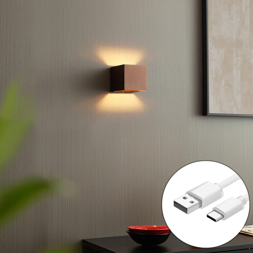 Candeeiro de Parede Moderno Bronze Escuro Incl. LED e Dimmer de Toque Recarregável - Joris