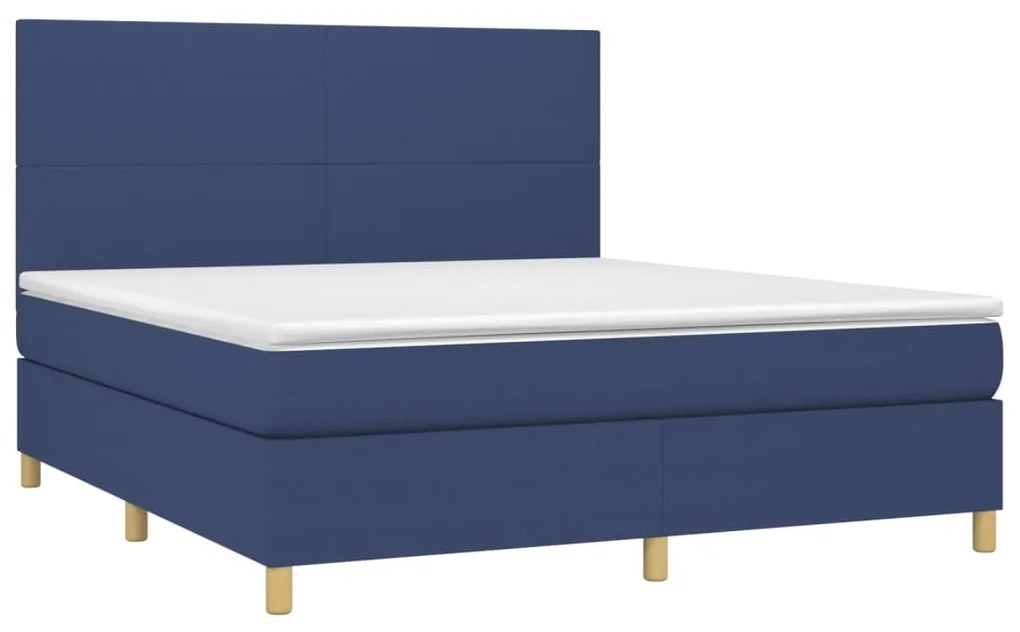 Cama box spring c/ colchão e LED 160x200 cm tecido azul