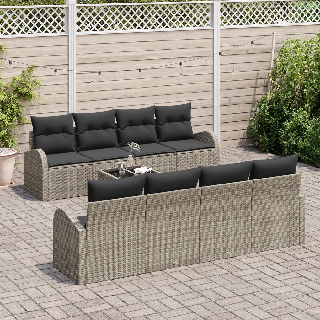 Conjunto de Sofá de Jardim de 9 Peças com Almofadas Cinzas de Rattan d