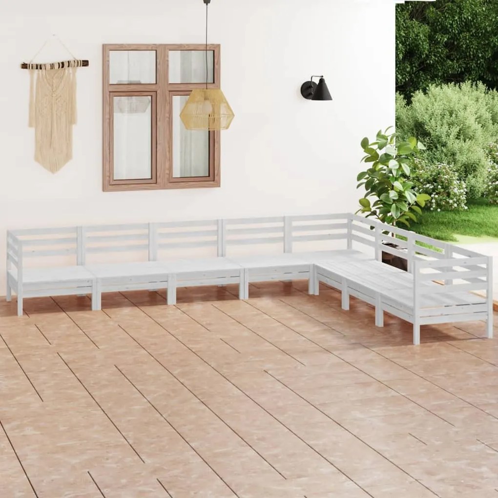 8 pcs conjunto lounge de jardim pinho maciço branco