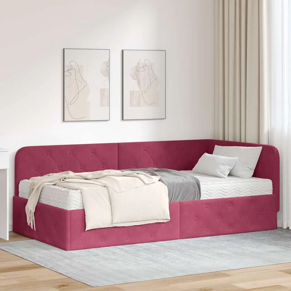 vidaXL Estrutura de Cama de Canto Vinho Vermelho 90 x 190 cm Veludo