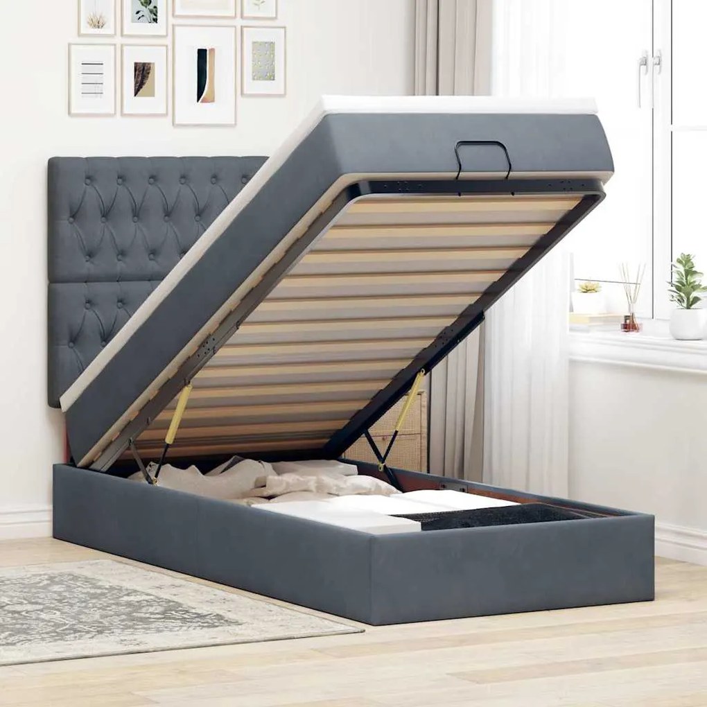 vidaXL Estrutura cama otomana colchões 90x190cm veludo cinzento escuro