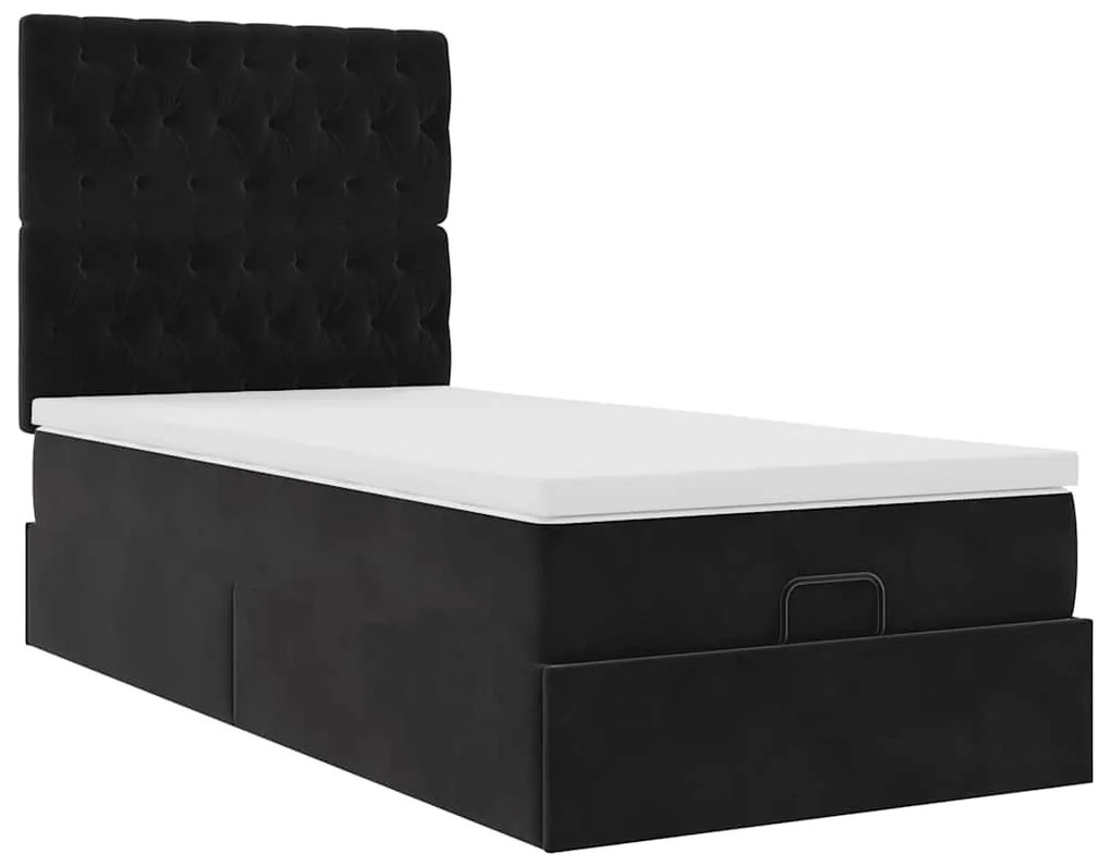 Estrutura de cama otomana com colchões preto 80x200cm veludo