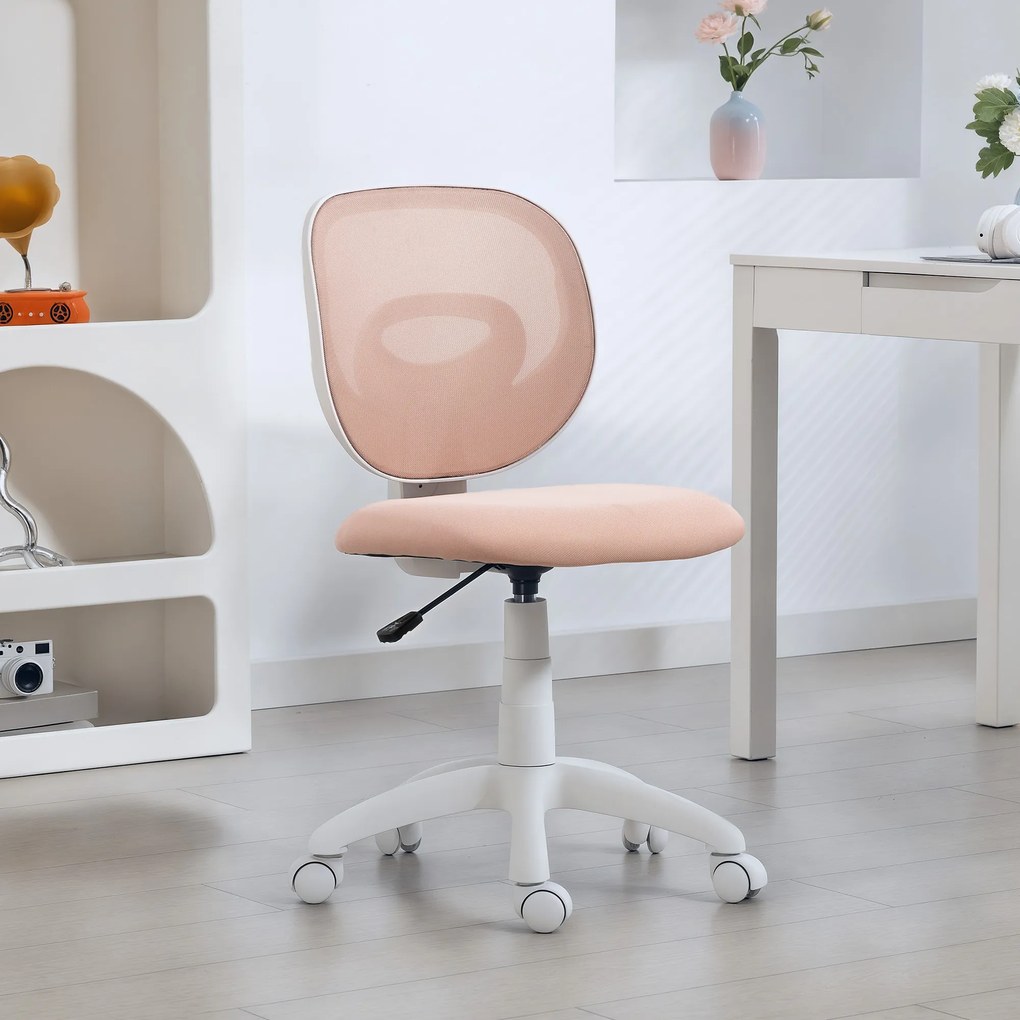 Cadeira de escritório ergonómica sem braços, cadeira de escritório em malha, altura ajustável, cor-de-rosa