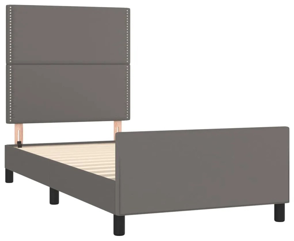Estrutura cama c/ cabeceira couro artificial 90x190 cm cinzento