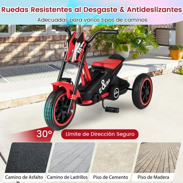 Triciclo para crianças de 3 rodas com pedais para frente/trás vermelho