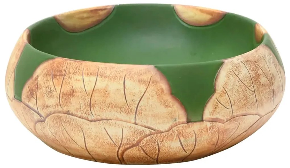 Lavatório de bancada oval 59x40x15 cm cerâmica verde e castanho