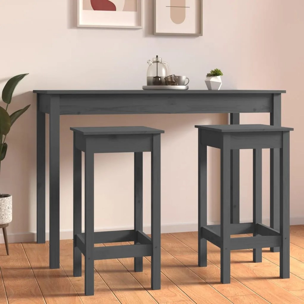 822139 vidaXL Cadeiras de bar 2 pcs 40x40x78cm madeira de pinho maciça cinza