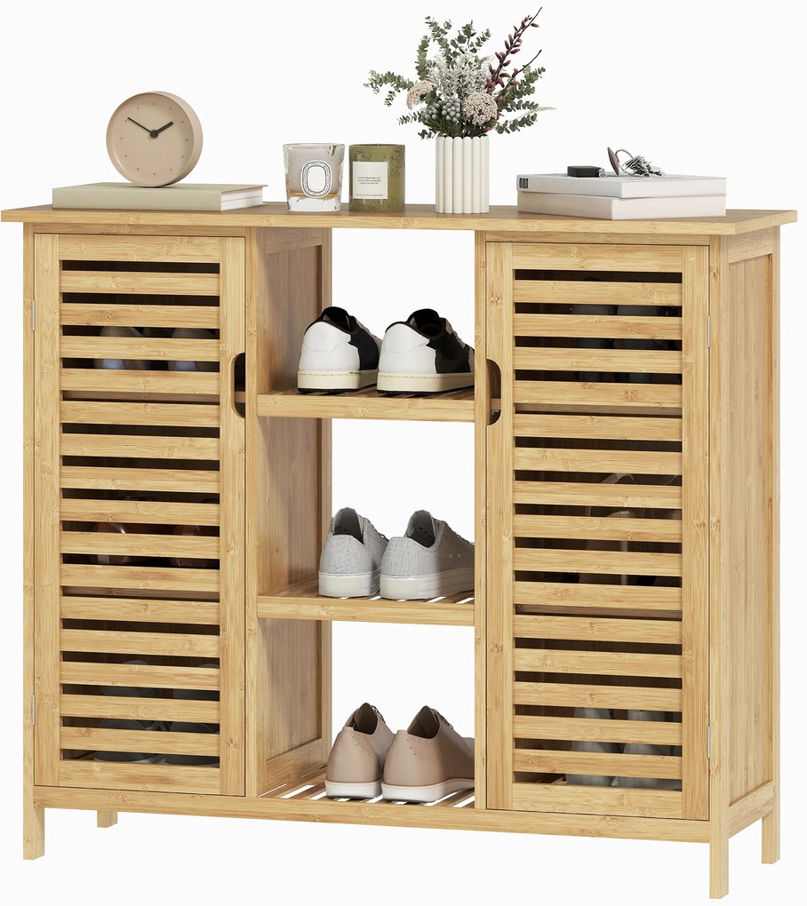 Sapateira de Bambu em Ripas com Prateleiras e Compartimentos Abertos para 9 Pares de Sapatos 100x33x86 cm Madeira
