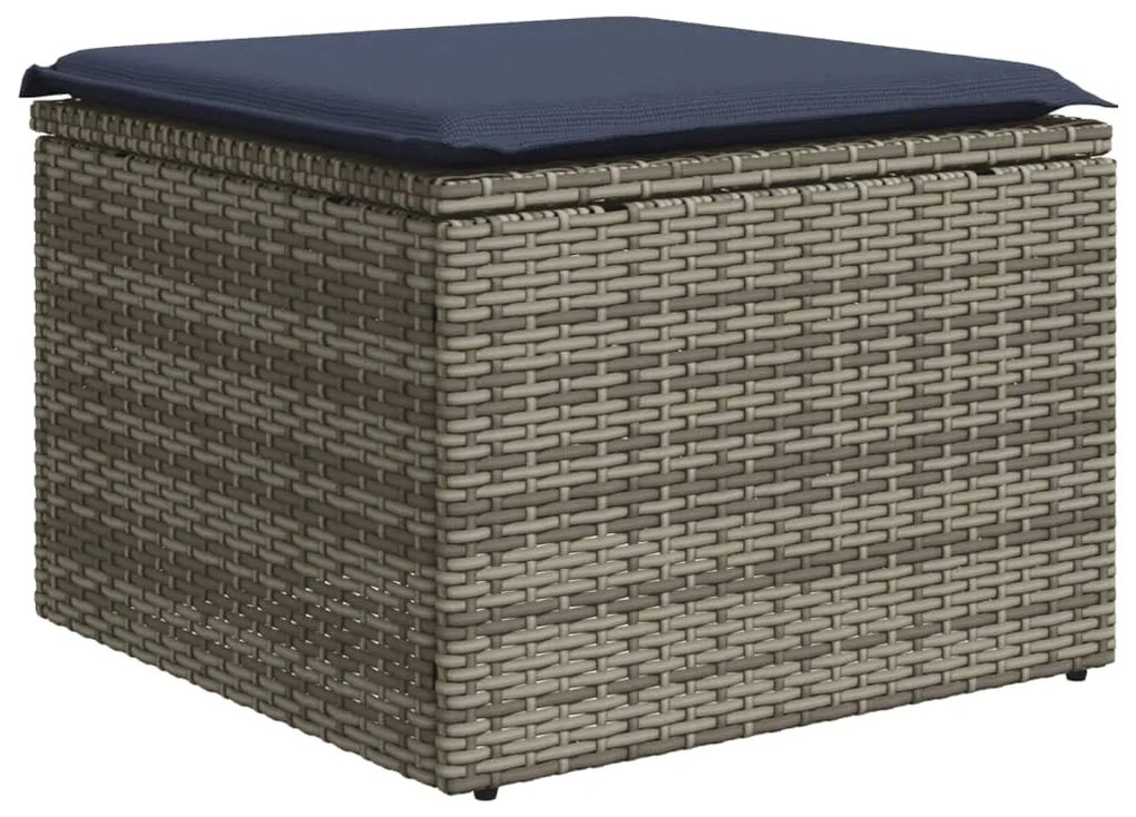 6 pcs conjunto sofás p/ jardim c/ almofadões vime PE cinzento