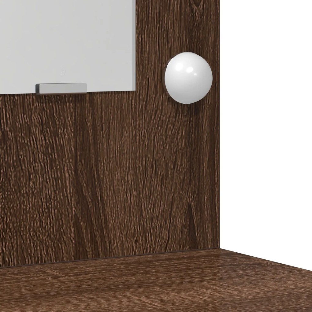 Conjunto de Mesa de Maquilhagem 2 Peças com LED Madeira de Carvalho Pr