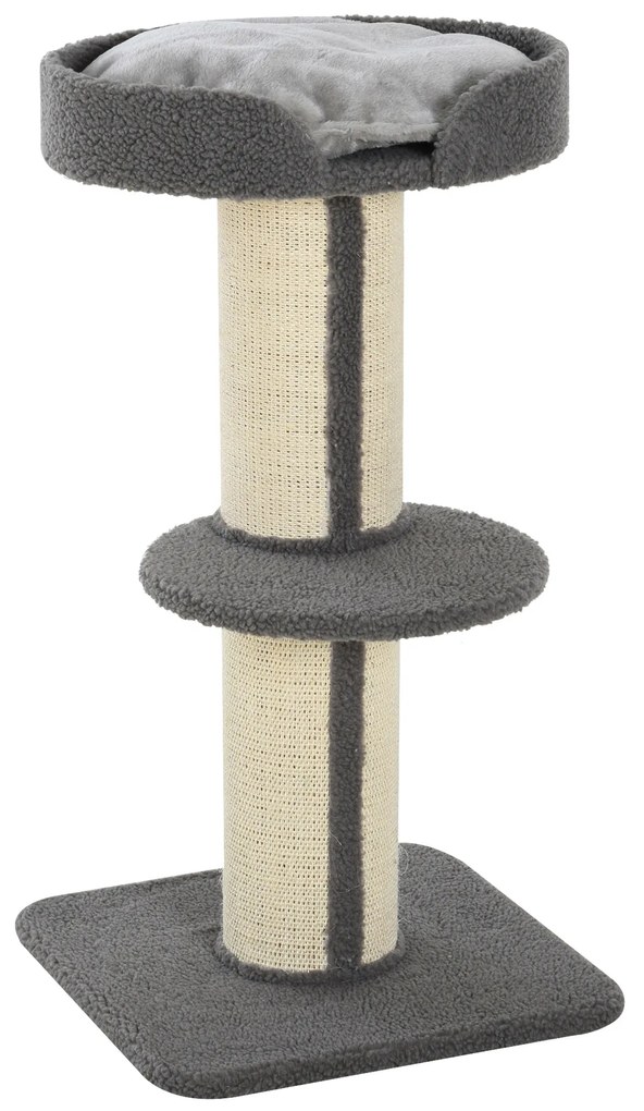 PawHut Arranhador para Gatos Altura 91 cm de 3 Níveis com Ninho Plataforma e Poste de Sisal 45x45x91 cm Cinza