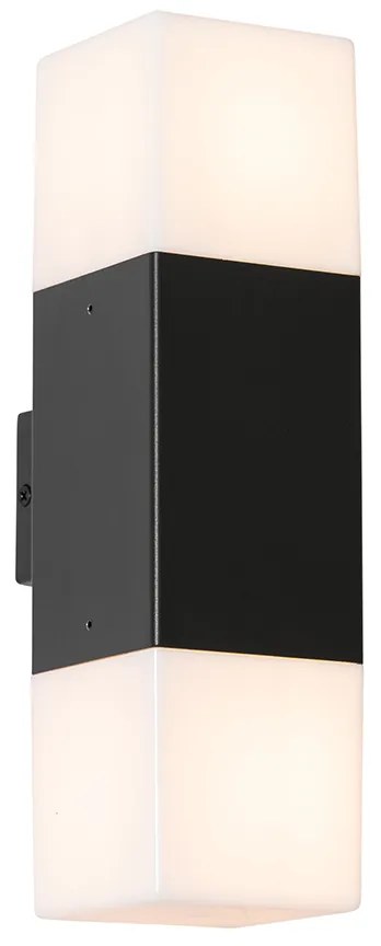 Candeeiro de parede exterior preto com difusor opalino 2 luzes IP44 - Denmark Moderno